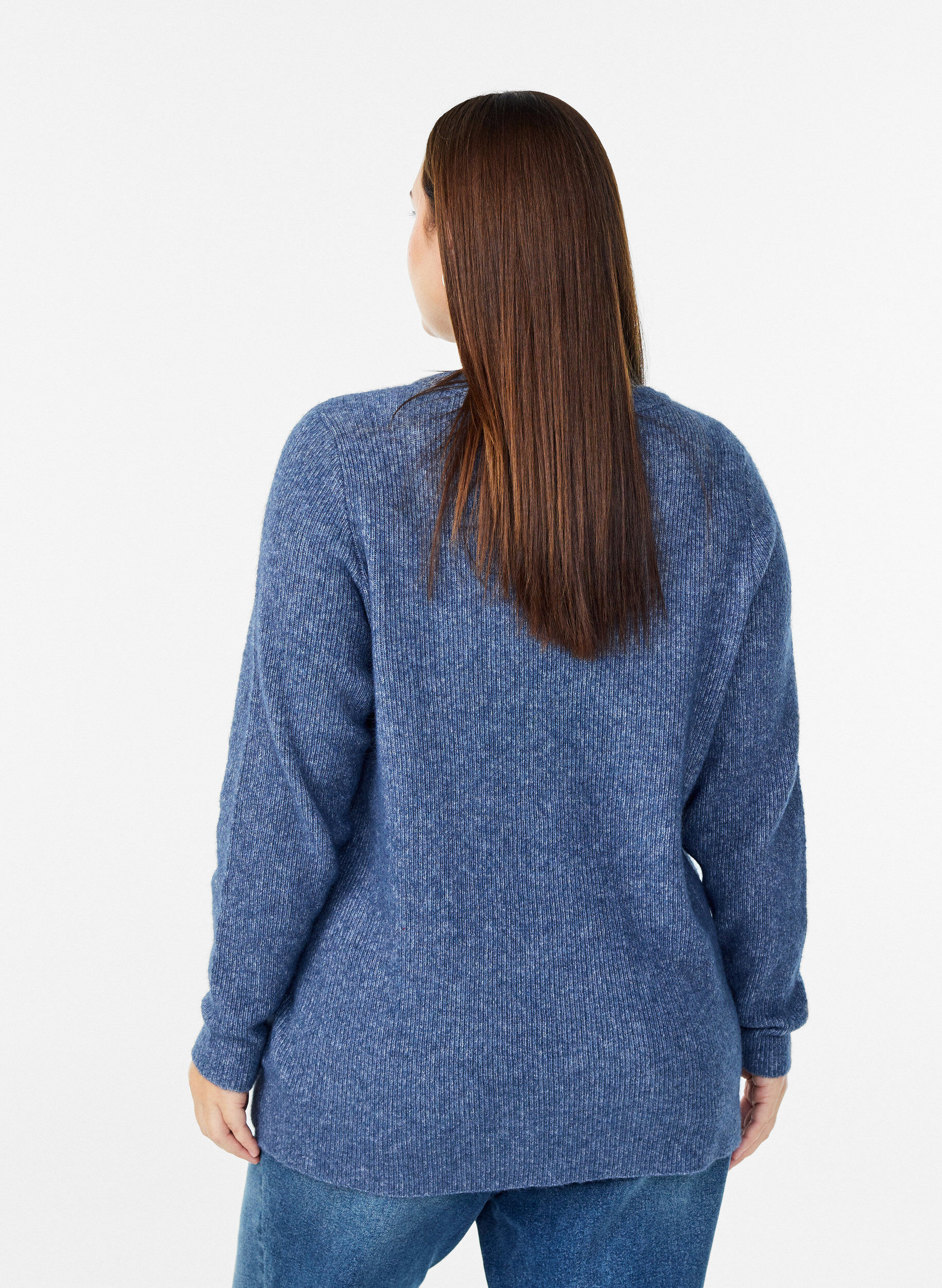 ZizziMelerad stickad blus med rund hals, Bl&aring;, Model image number 2