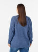 Melerad stickad blus med rund hals, Bl&aring;, Model image number 2