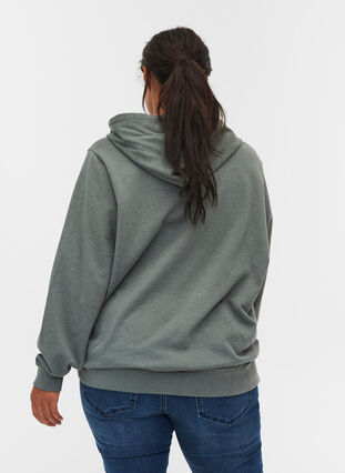 Munkjacka i sweatshirtkvalitet med huva och fickor, Balsam Green Mel, Model image number 1