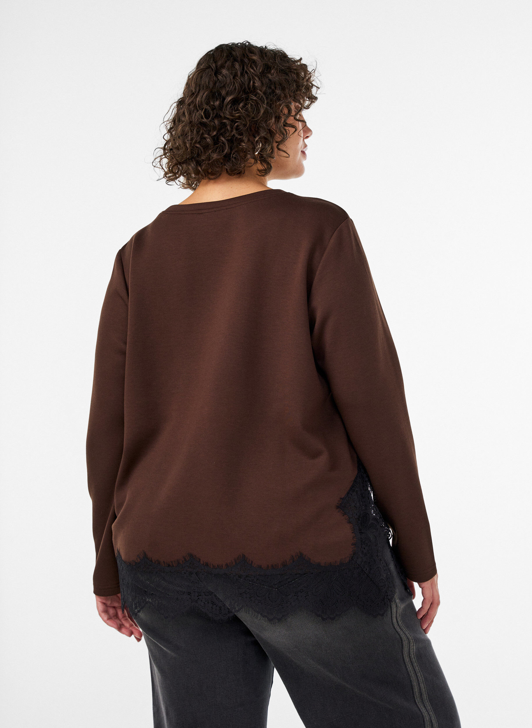 ZizziBlus i jersey med spetskant, Brun, Model image number 2