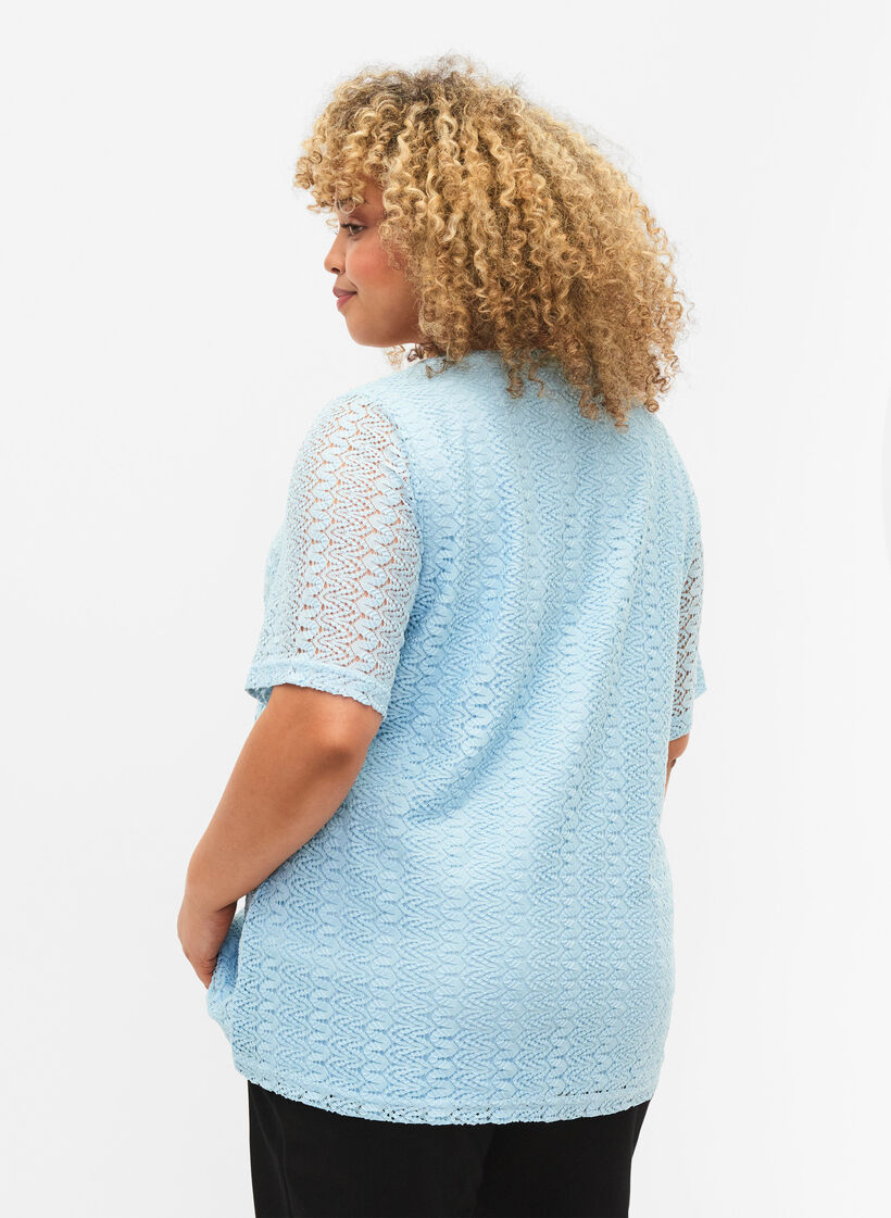 V-ringad blus i spets med korta ärmar, Angel Falls, Model image number 1