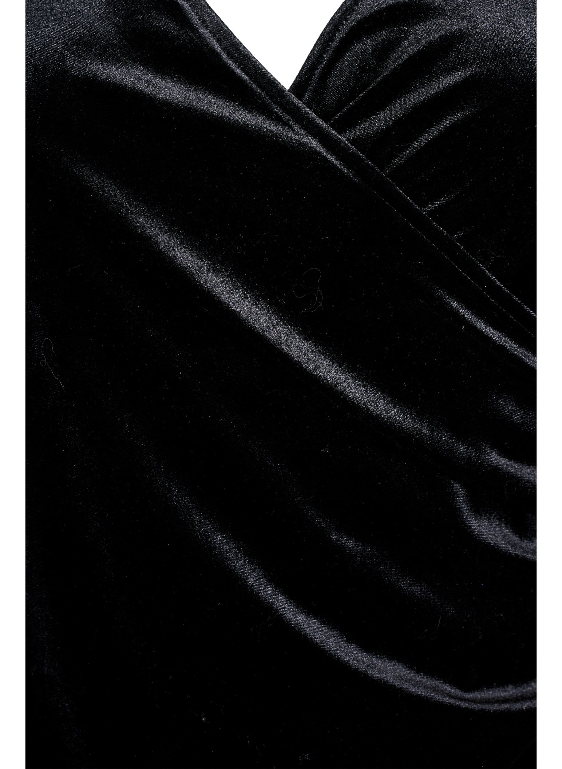 Zizzi Kort kl&auml;nning i velour med omlotteffekt, Svart, Packshot image number 2