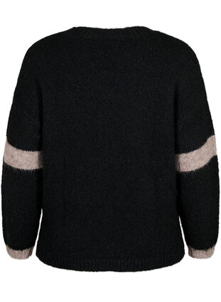 Stickad tröja med randig detalj, Black Comb, Packshot image number 1