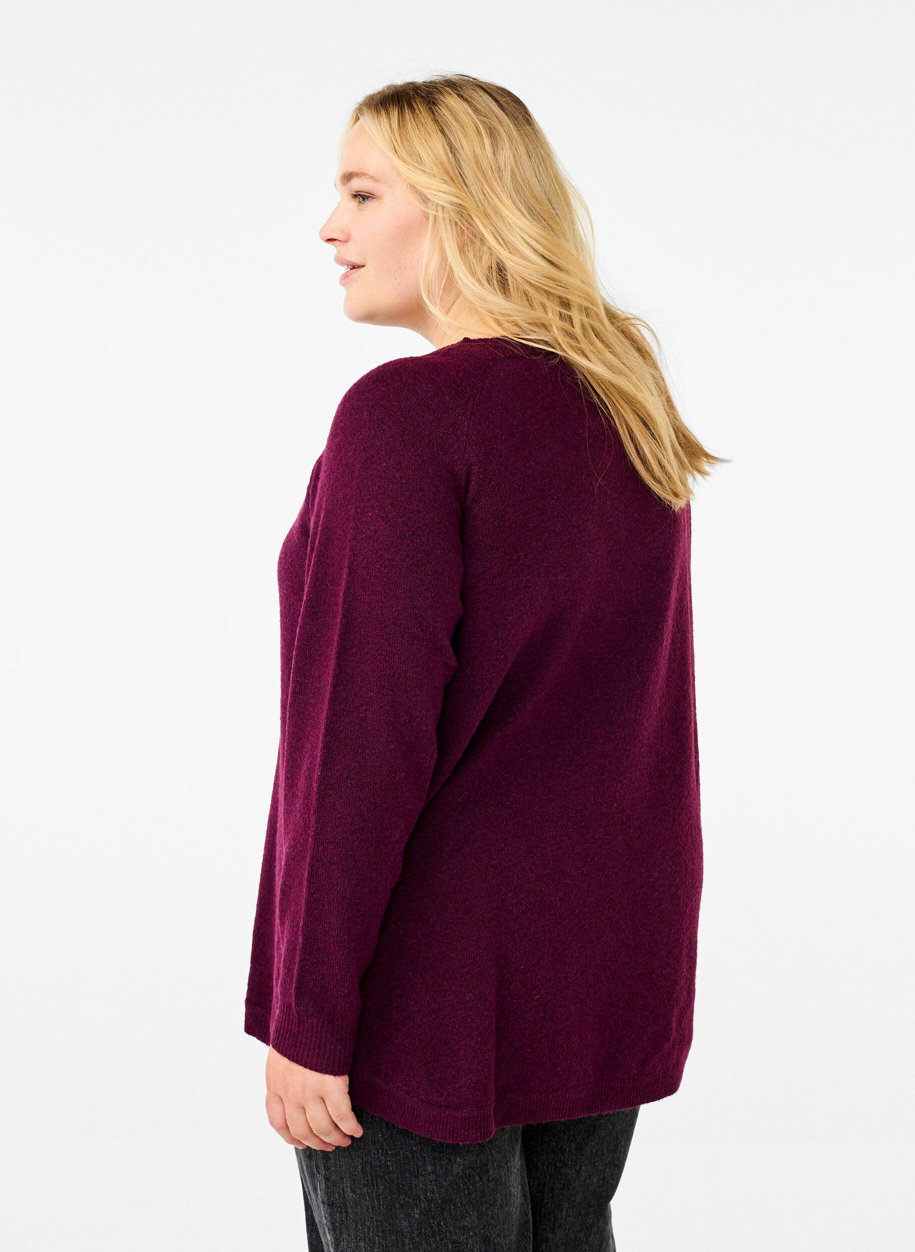 Zizzi Stickad blus med p&auml;rldetaljer, Potent P. Black Mel., Model image number 1