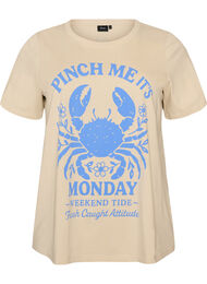 T-shirt i bomull med tryck, Beige