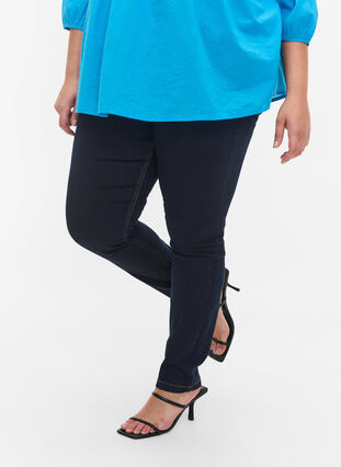 Extra slim Amy jeans med hög midja, Blue denim, Model image number 3