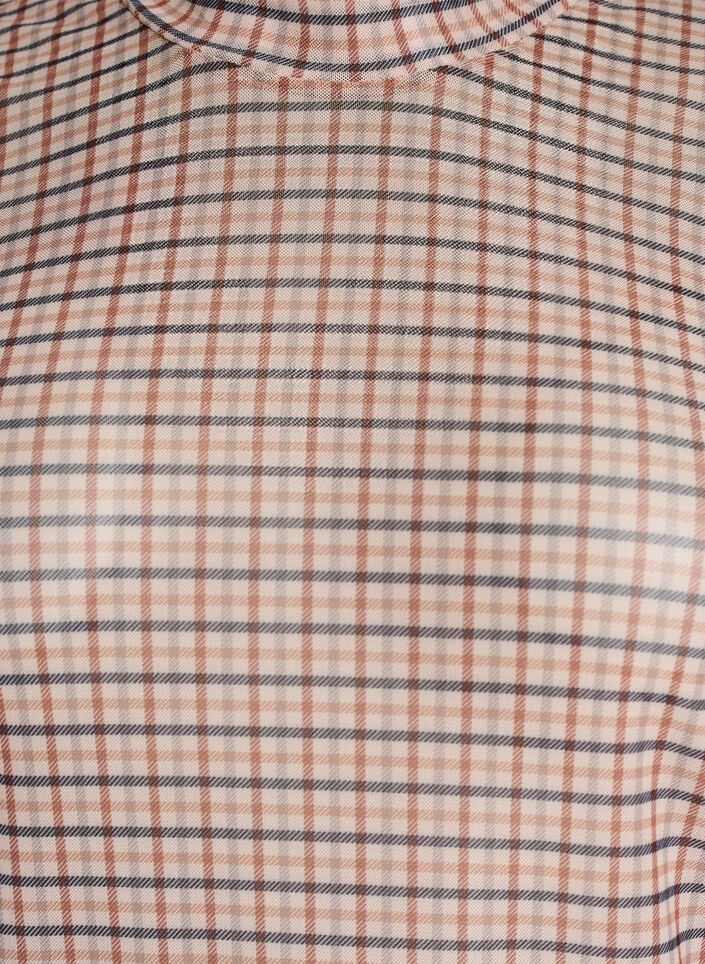 Rutig blus i mesh, Beige, Packshot