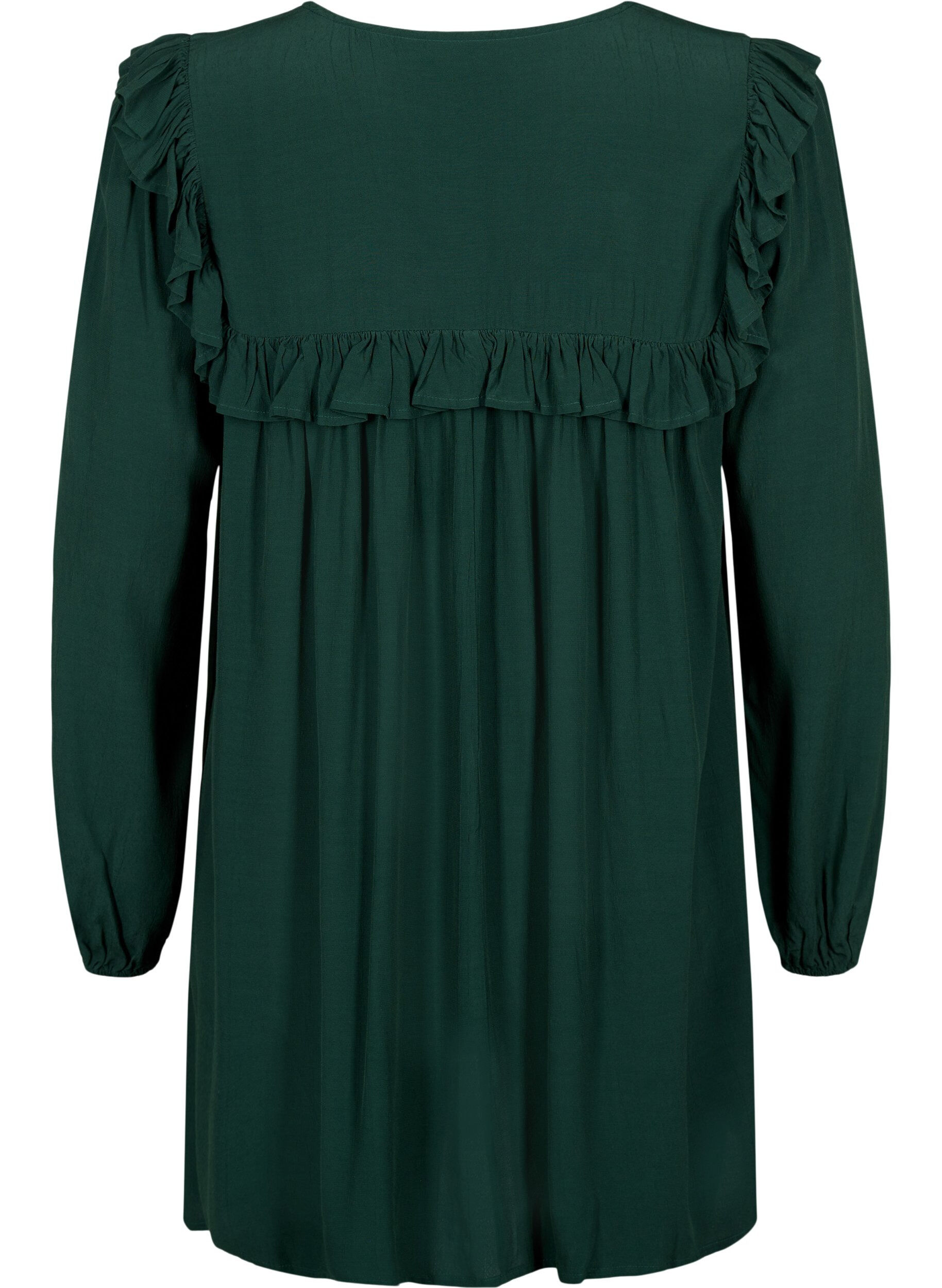 Zizzi Tunika i viskos, med volanger, Scarab, Packshot image number 1