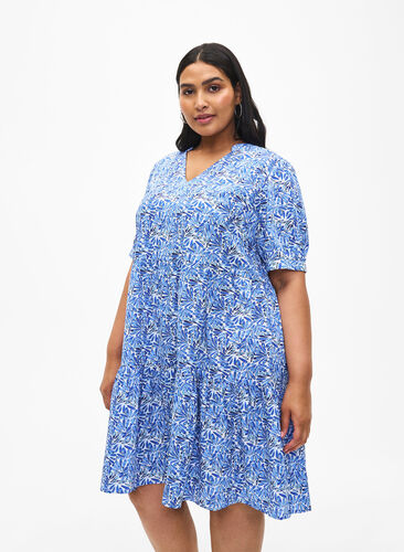 FLASH - A-linjeformad klänning med tryck, White Blue AOP, Model image number 0