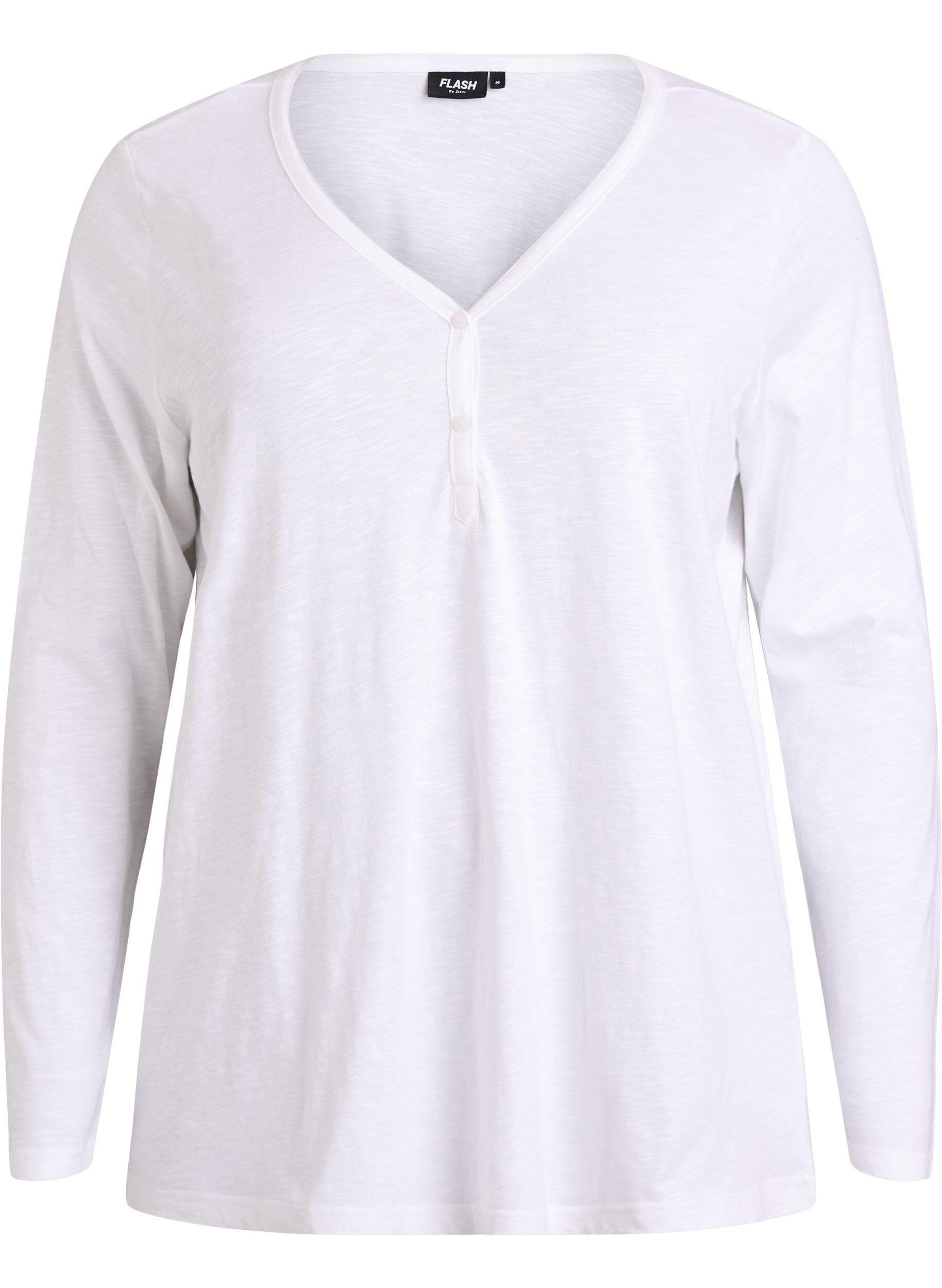 FLASH - L&aring;ng&auml;rmad t-shirt med v-ringning och knappar