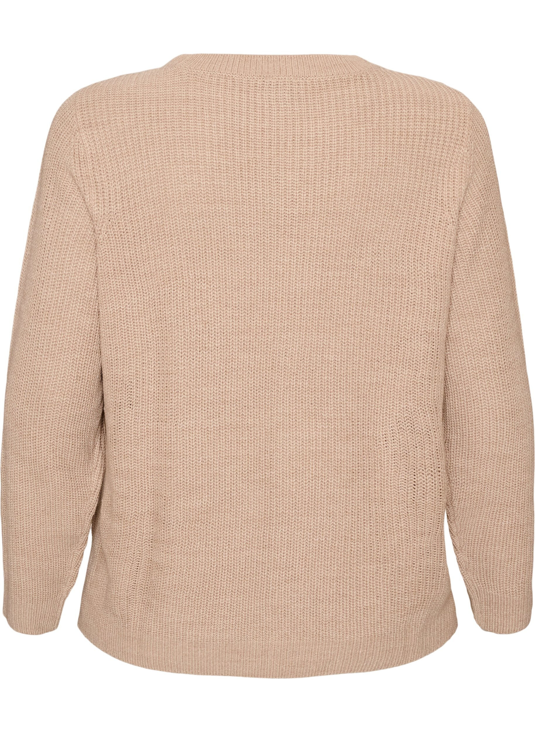 ZizziStickad blus med ribbstruktur och knappdetaljer, Beige, Packshot image number 1