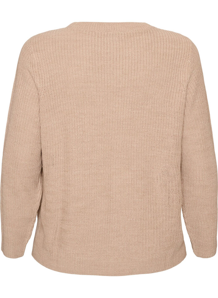 Stickad blus med ribbstruktur och knappdetaljer, Beige, Packshot image number 1