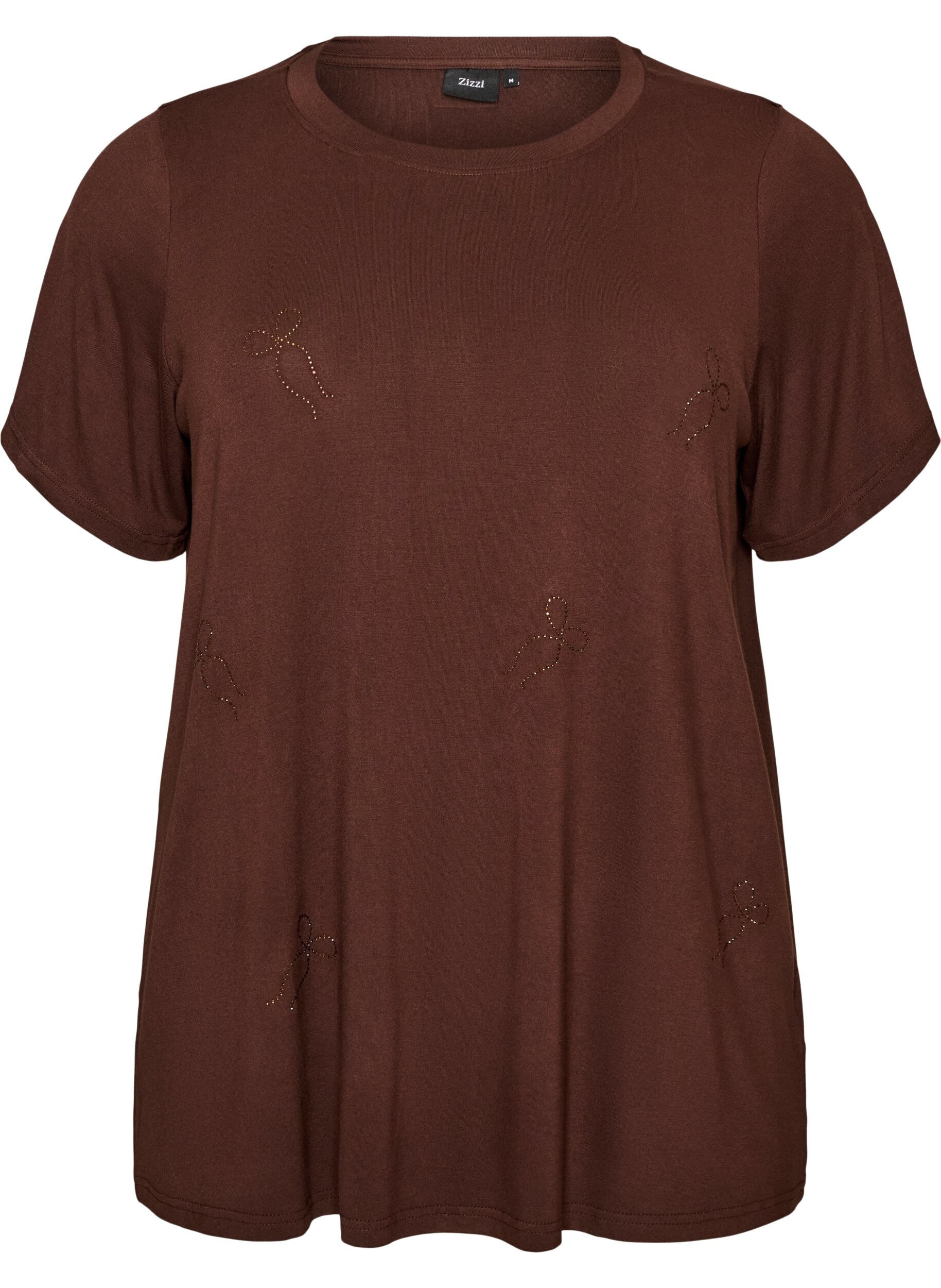 ZizziT-shirt i viskos med strass, Brun, Packshot image number 0