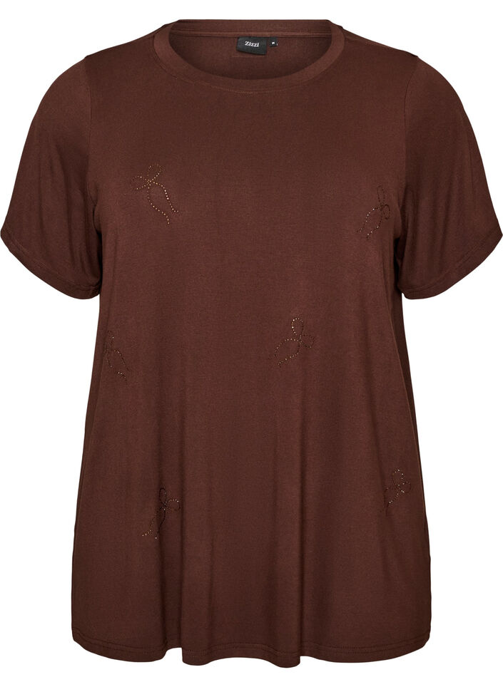 T-shirt i viskos med strass, Brun, Packshot image number 0