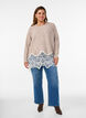 Stickad blus med raglan&auml;rmar och bred spetskant, Beige, Model image number 1