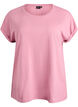 Kort&auml;rmad t-shirt i bomullsmix, Rosa, Packshot image number 0