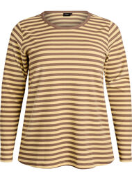 Randig blus med l&aring;nga &auml;rmar, Brun