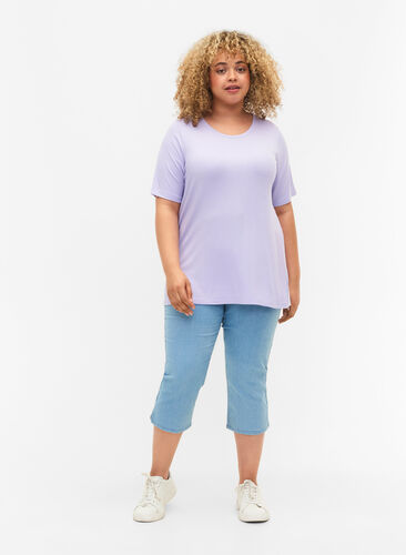 T-shirt i viskos med ribbstruktur, Lavender, Model image number 1