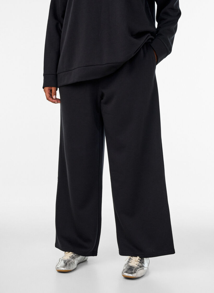 Sweatpants med h&ouml;g midja och vida ben, Svart, Model image number 2