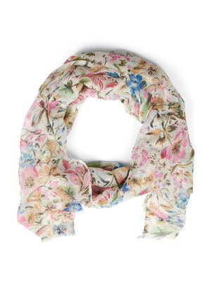 Mönstrad scarf med franskant, Light Flower AOP, Packshot image number 0