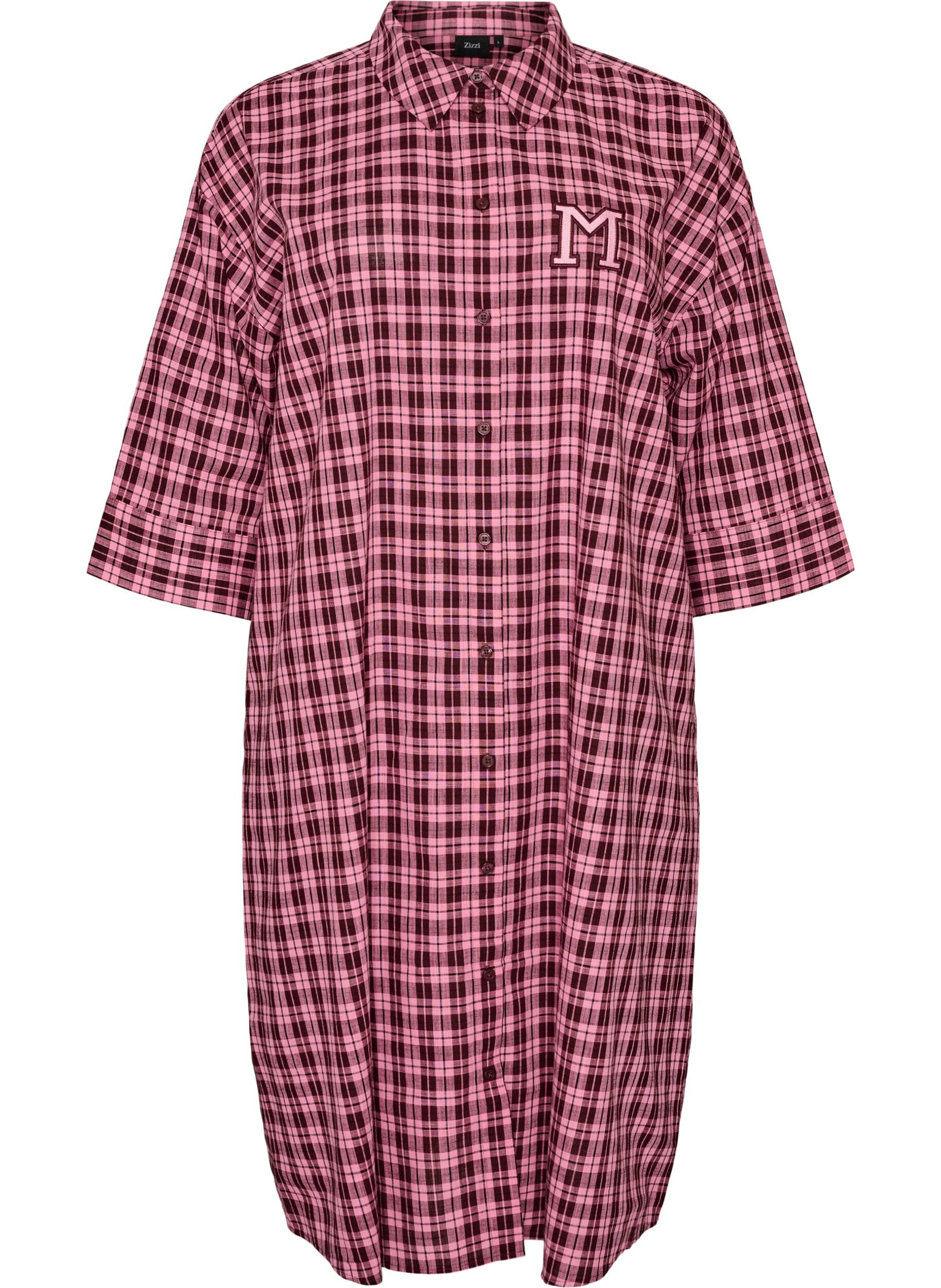 ZizziL&aring;ng rutig skjorta med 3/4-&auml;rmar, Rosa, Packshot image number 0