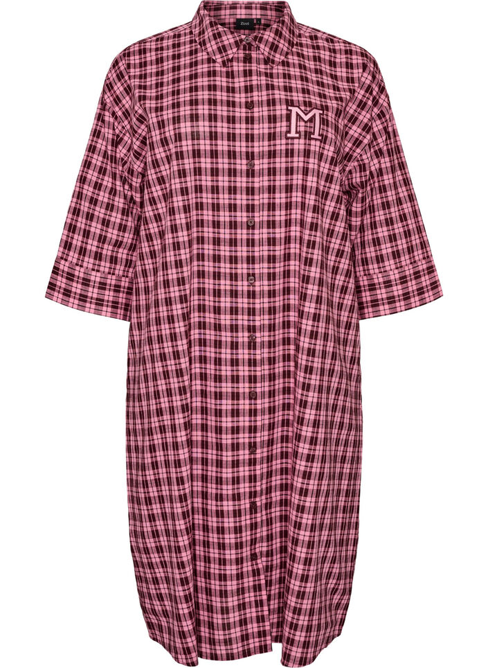 L&aring;ng rutig skjorta med 3/4-&auml;rmar, Rosa, Packshot image number 0