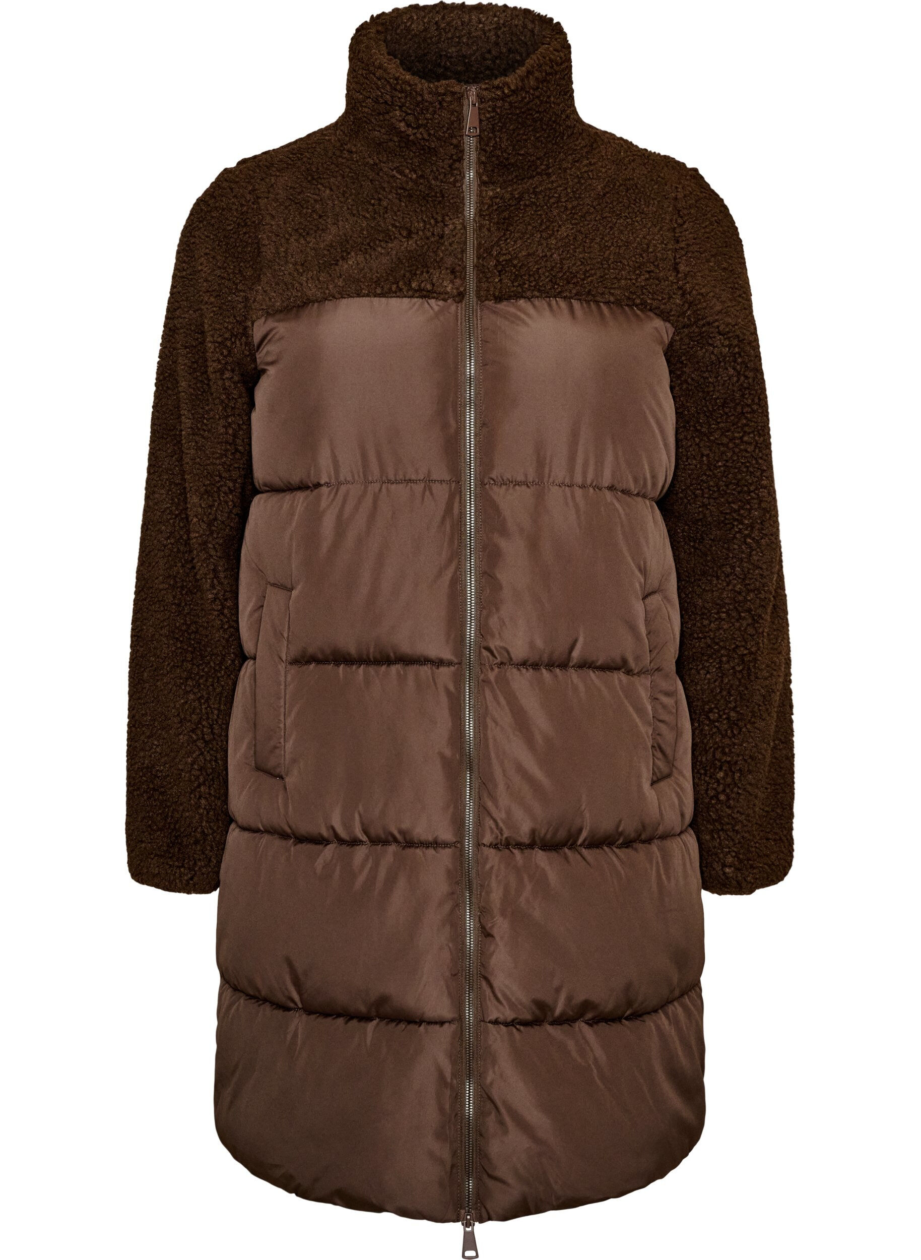 Halvl&aring;ng pufferjacka med teddyfleece