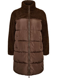 Halvl&aring;ng pufferjacka med teddyfleece, Brun