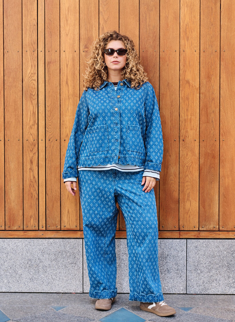 Myra jeans med bred passform och slitningar, Bl&aring;, Image image number 0