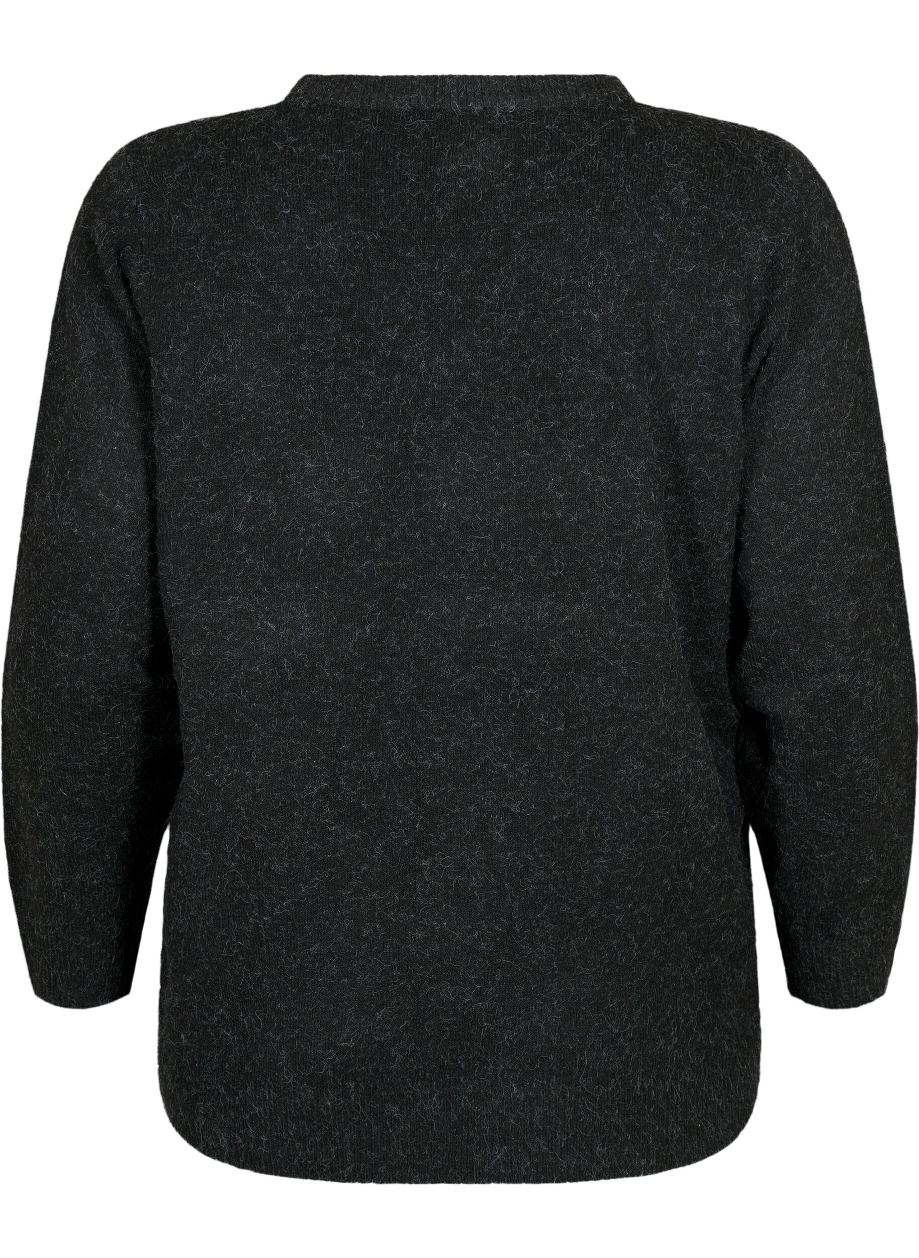 ZizziMelerad pullover med V-ringning, Dark Grey Melange, Packshot image number 1