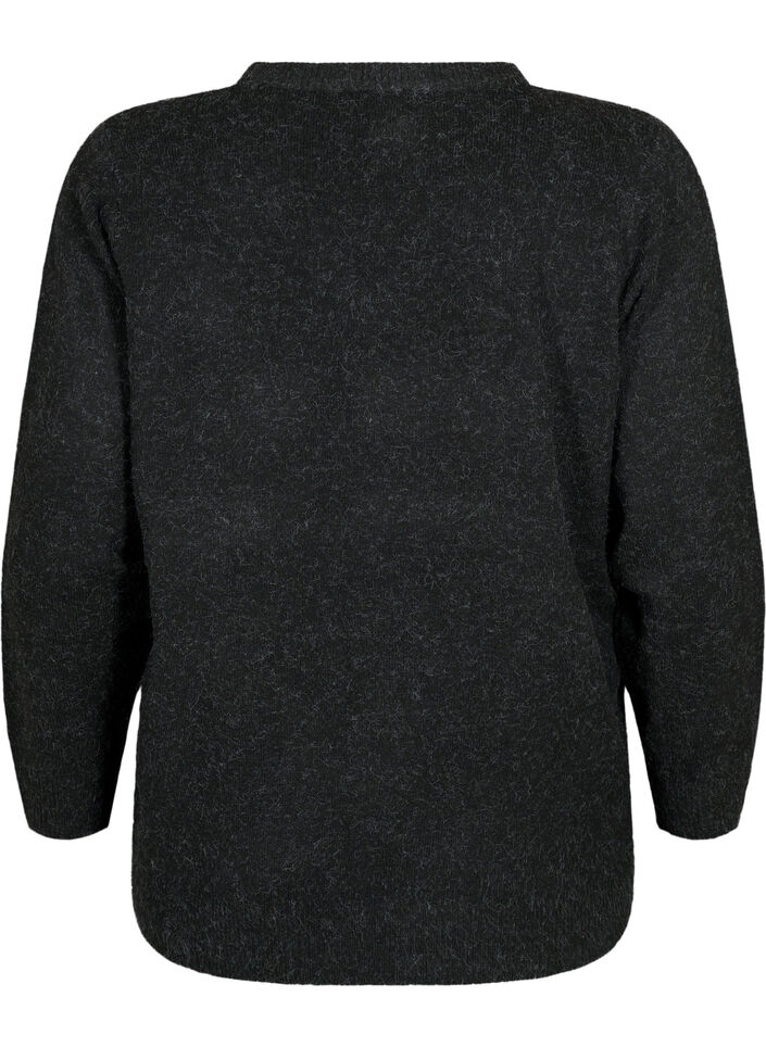 Melerad pullover med V-ringning, Dark Grey Melange, Packshot image number 1