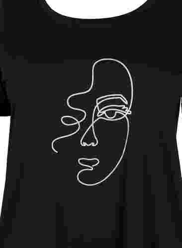 T-shirt med glimmertryck i bomull, Black Shimmer Face, Packshot image number 2