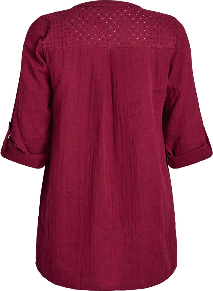 Tunika i bomullsmuslin med broderie anglaise, M&ouml;rk Bordeaux, Packshot image number 1