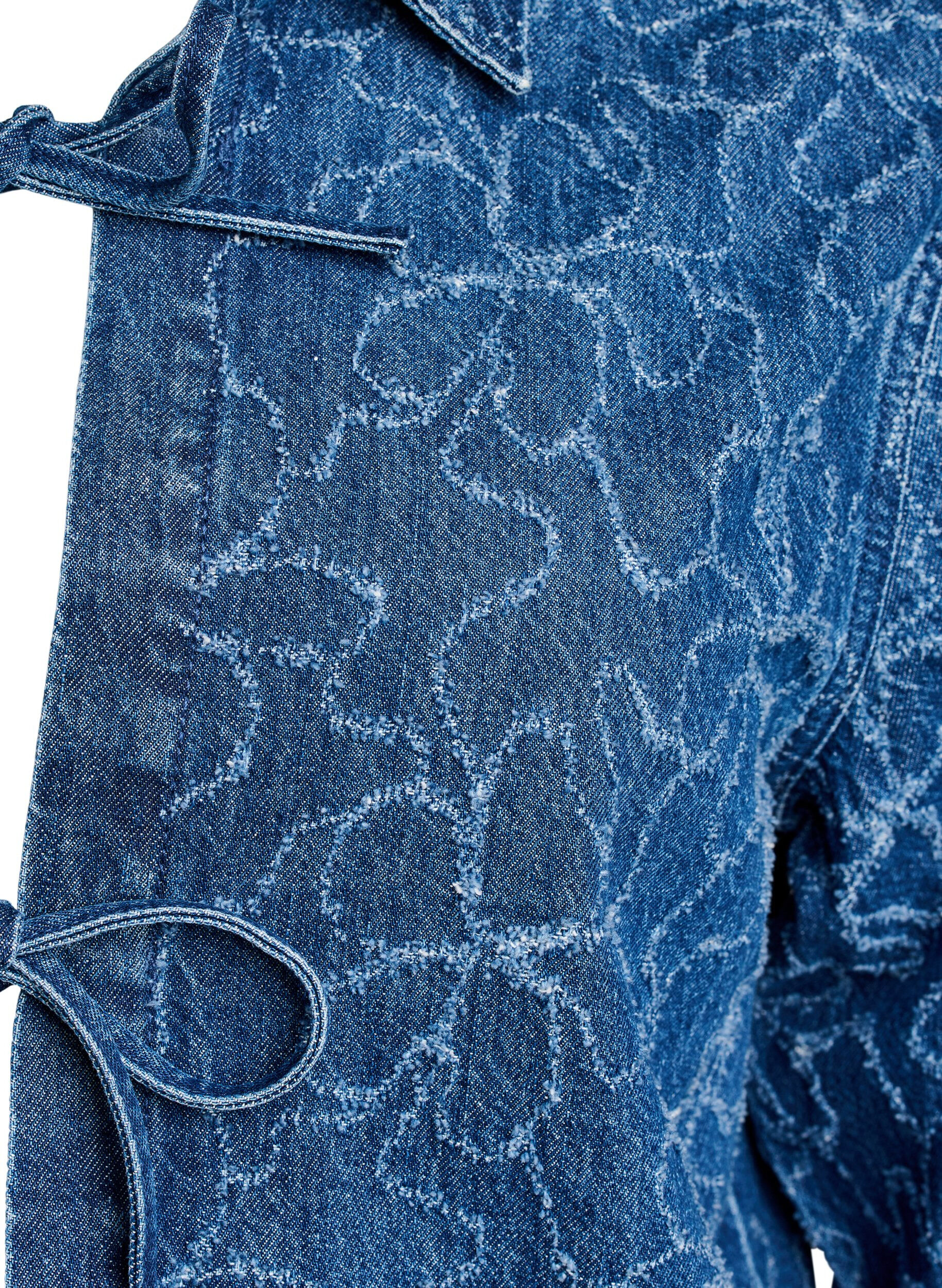 Zizzi Jeansjacka med knytning och fickor, Blue Denim Destroy, Packshot image number 2