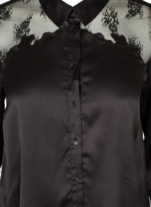 Skjorta med mesh och spets, Black, Packshot image number 2