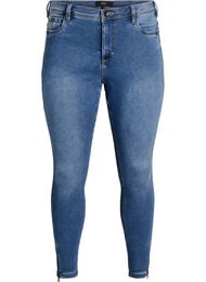 Croppade Amy jeans med dragkedja, Bl&aring;