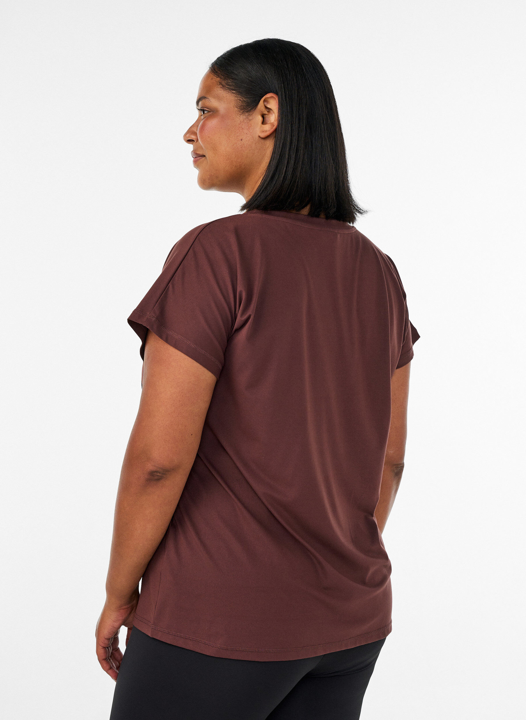 ZizziTr&auml;nings t-shirt med v-ringning och l&ouml;s passform, Brun, Model image number 2