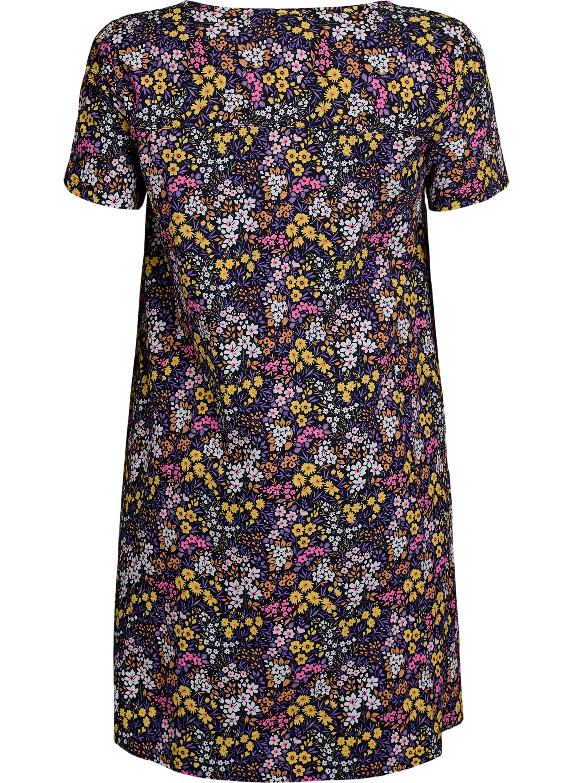 ZizziKort a-linjeformad kl&auml;nning med blomm&ouml;nster, Bl&aring;, Packshot image number 1