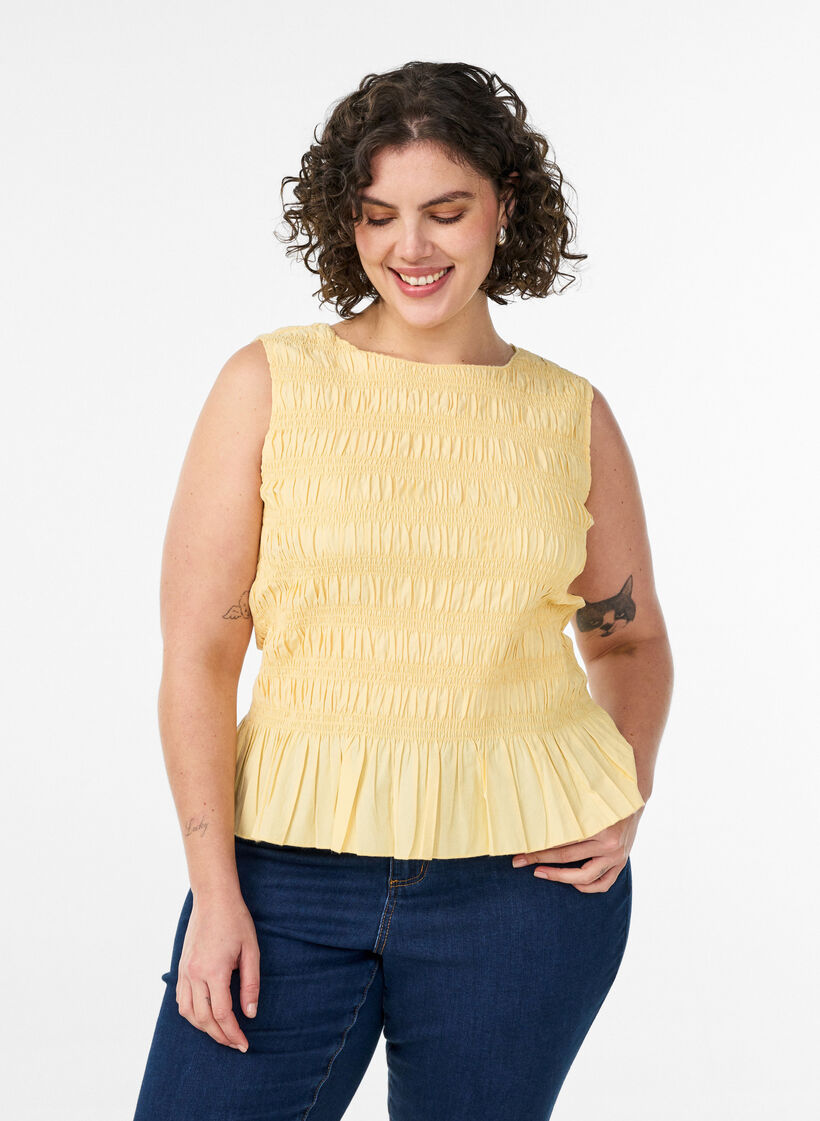 Smocktopp med b&aring;tringning och peplum, Gul, Model image number 0