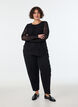 Blus i mesh med paisleym&ouml;nster och asymmetrisk nederkant, Svart, Model image number 1