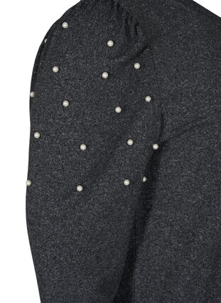 Blus med långa ärmar och dekorativa pärlor, Dark Grey Melange, Packshot image number 3