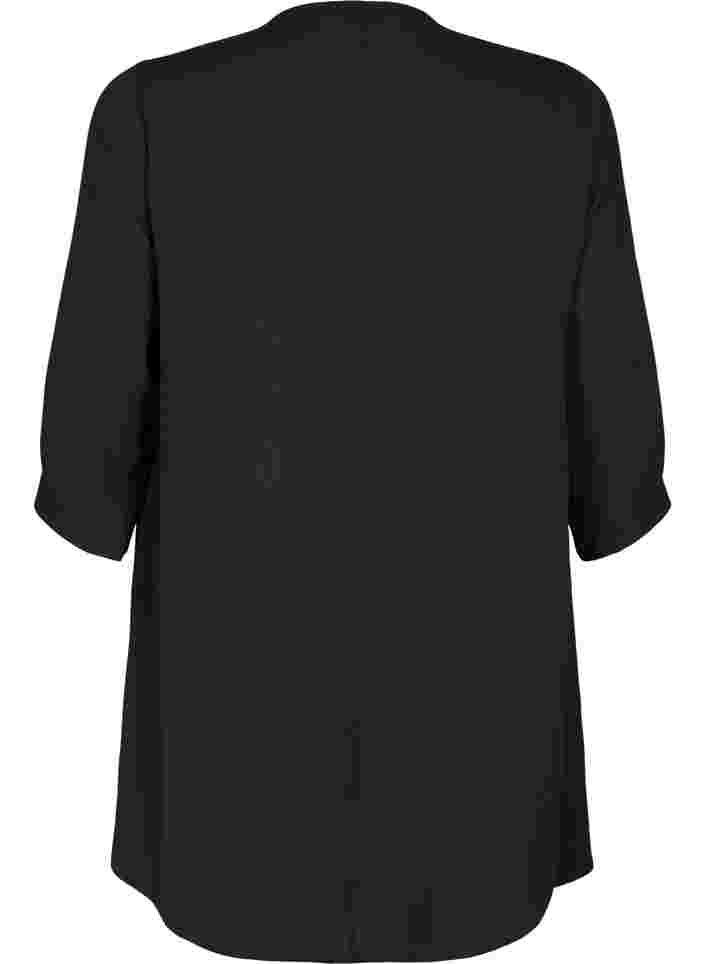 V-ringad blus med 3/4-ärmar, Black, Packshot image number 1