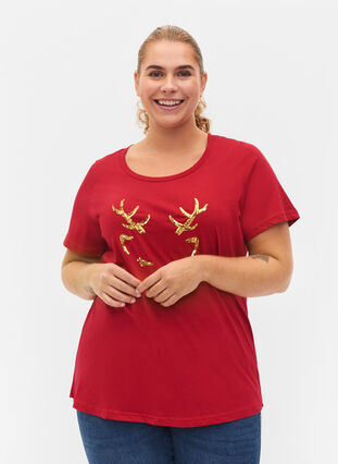 Jultopp i bomull, Tango Red Reindeer, Model image number 0