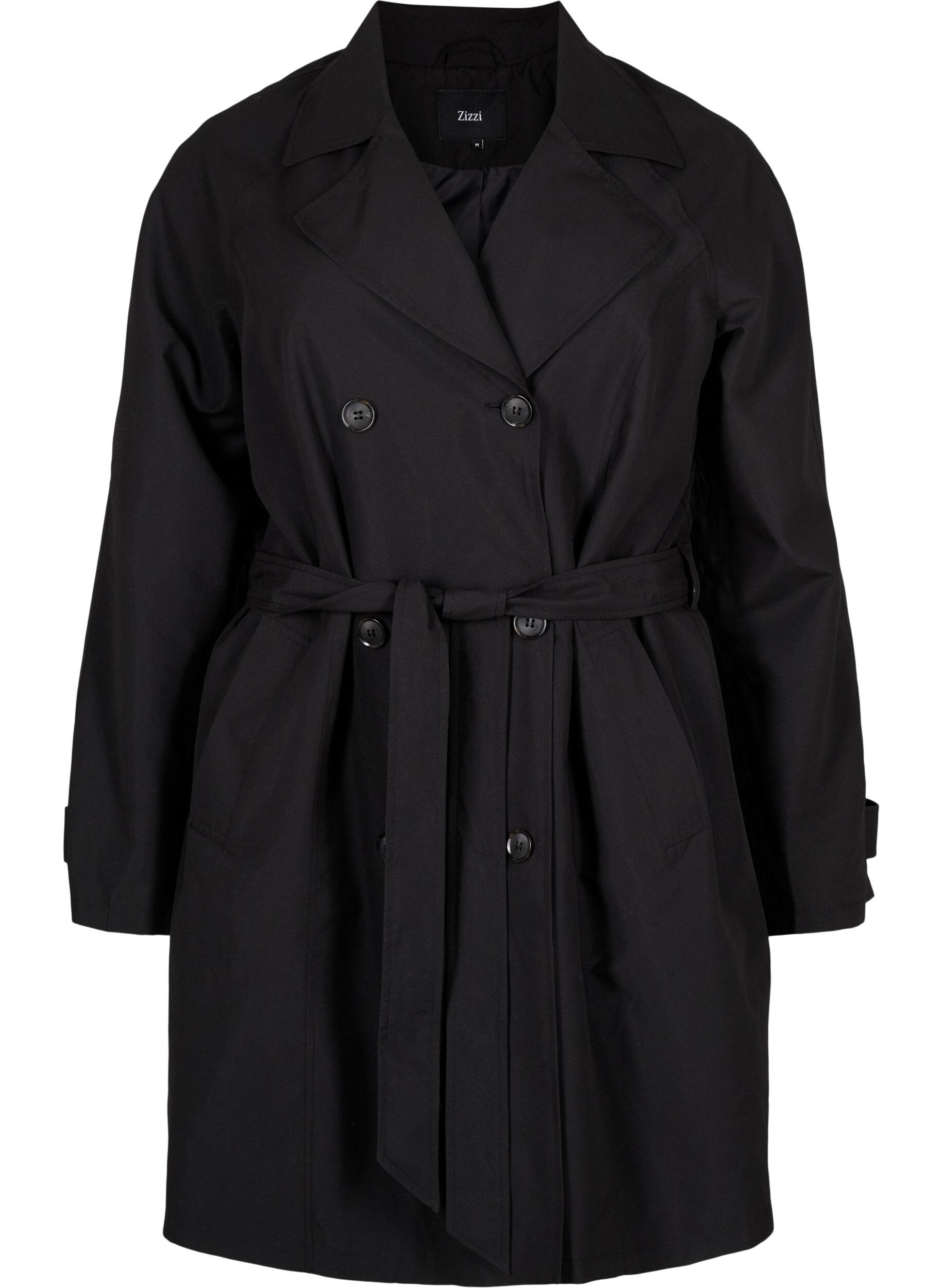 Zizzi Trenchcoat med b&auml;lte och slits, Black, Packshot image number 0