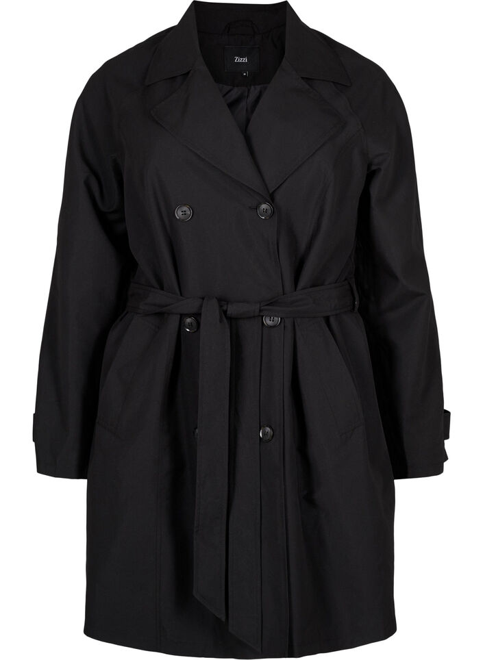 Trenchcoat med bälte och slits, Black, Packshot image number 0