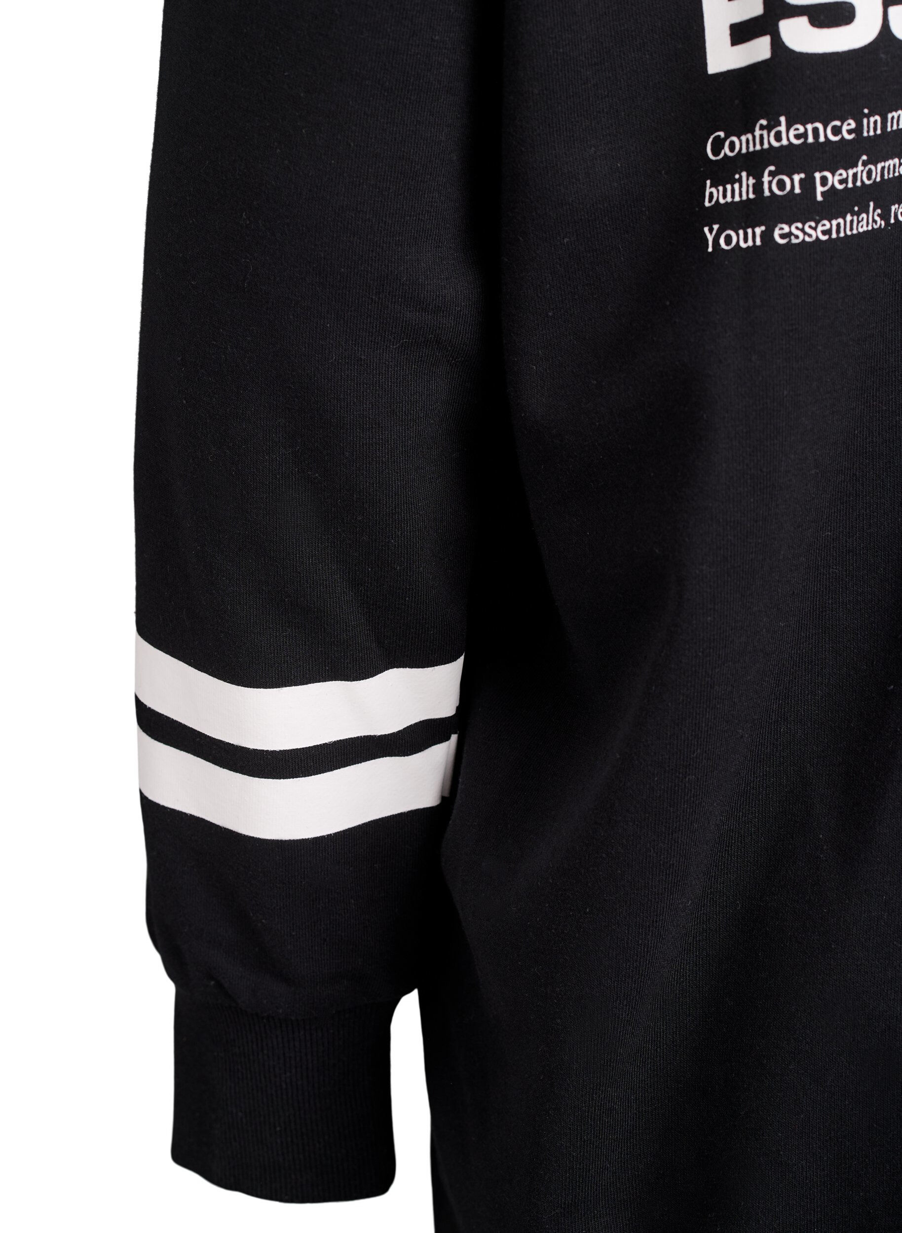 Zizzi L&aring;ng sweatkofta med tryckta detaljer, Svart, Packshot image number 4