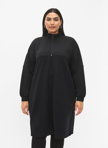 Sweatshirtklänning i modalmix med hög hals, Black, Model image number 0