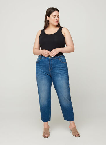Croppade mom fit Mille jeans med lös passform, Blue denim, Model image number 0