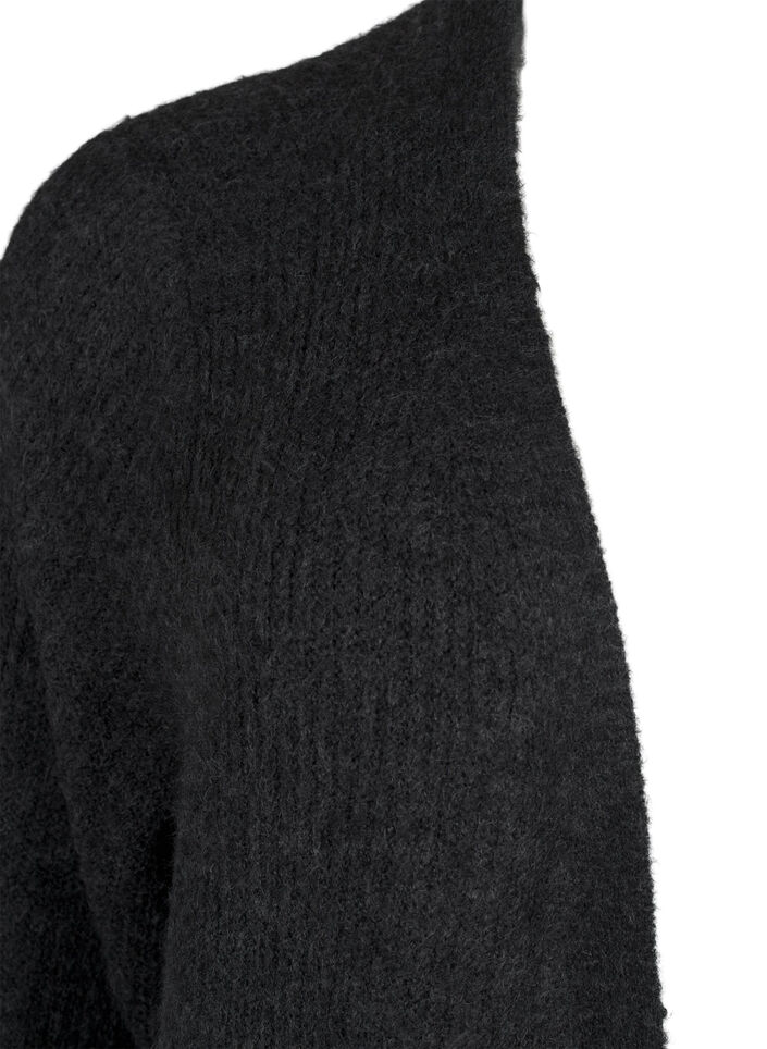 FLASH - Ribbstickad cardigan med slitsar, Dark Grey Melange, Packshot image number 2