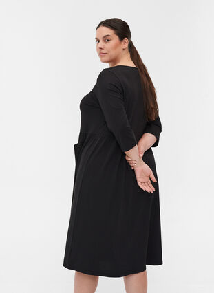 Midiklänning i ekologisk bomull med fickor, Black, Model image number 1